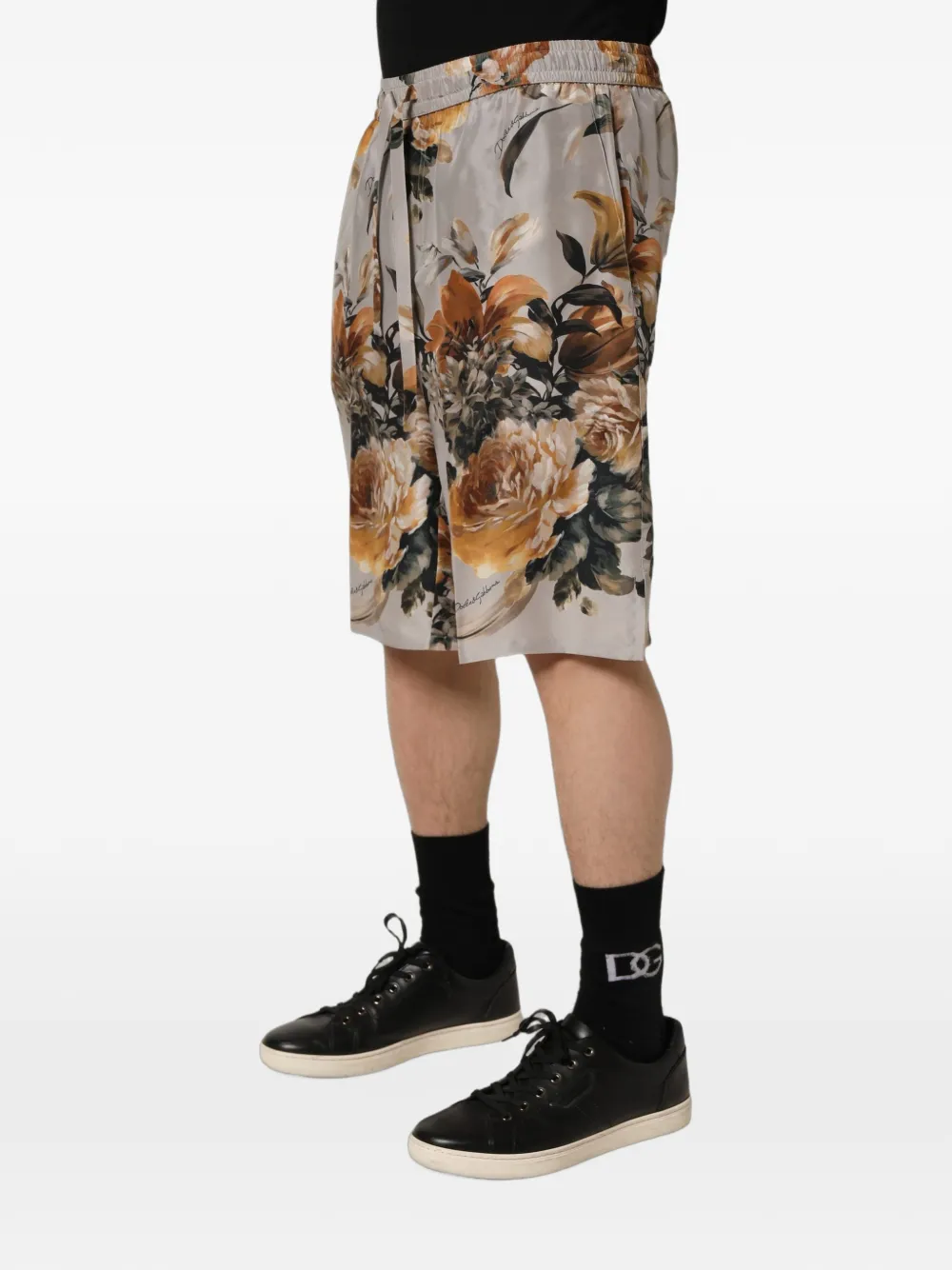 Dolce & Gabbana floral-print silk shorts Grijs