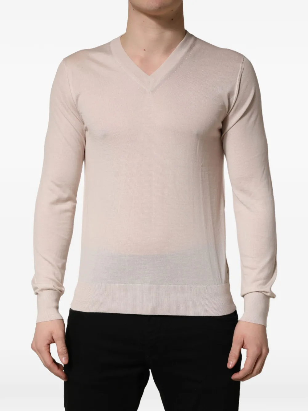 Dolce & Gabbana beige cashmere V-neck pullover sweater