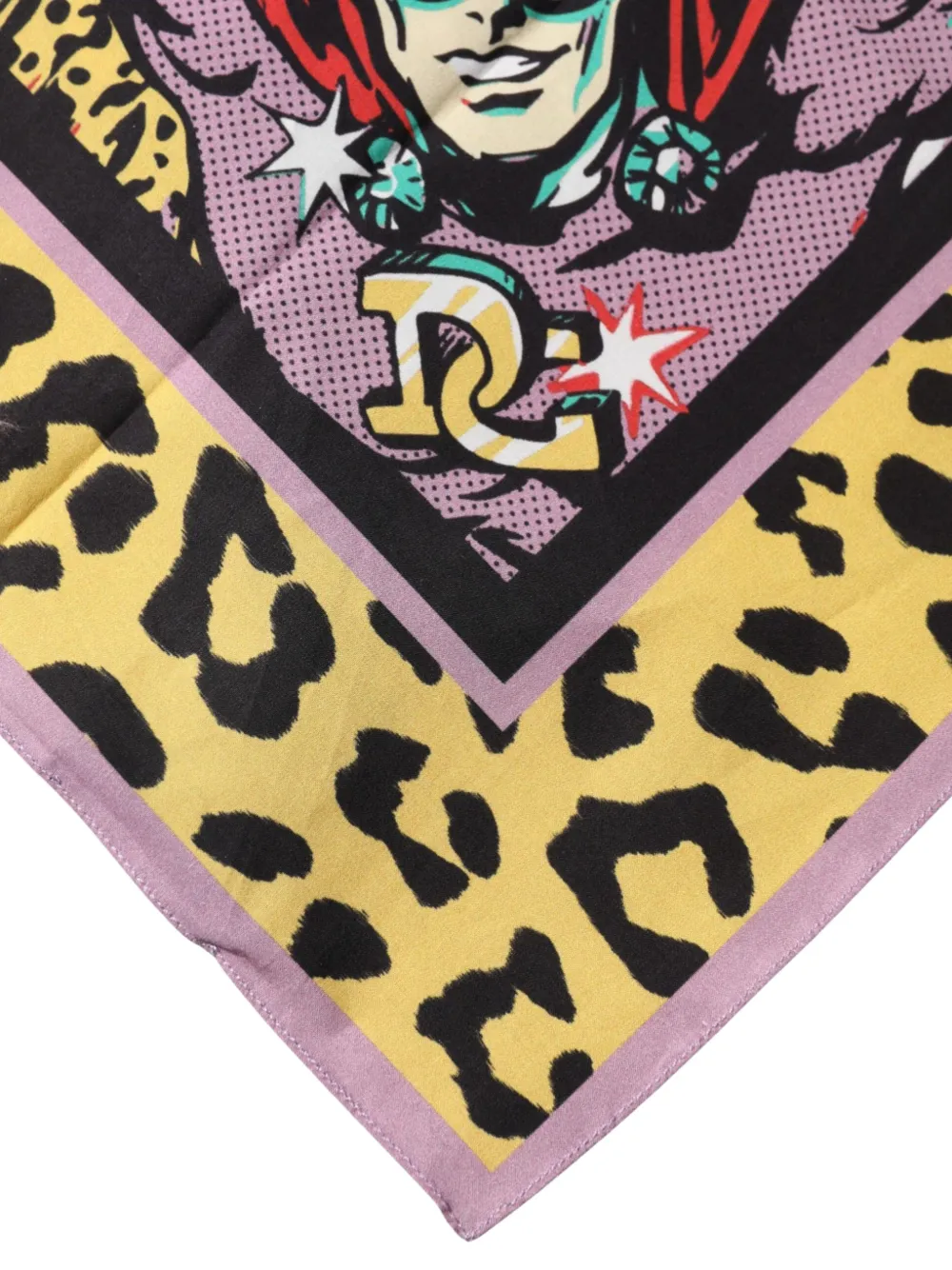 Dolce & Gabbana cartoon-print leopard-pattern scarf Geel