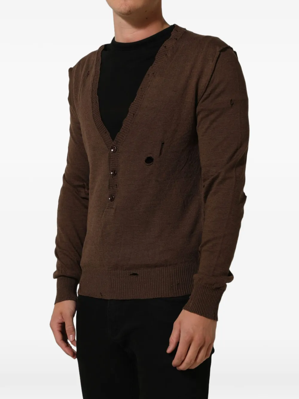Dolce & Gabbana distressed buttoned V-neck sweater Bruin
