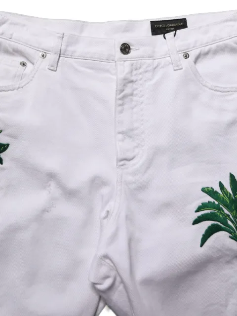 Dolce & Gabbana palm-embroidered distressed shorts