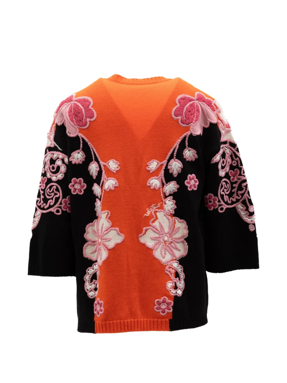 Valentino Garavani floral-embroidered panelled sweater Oranje
