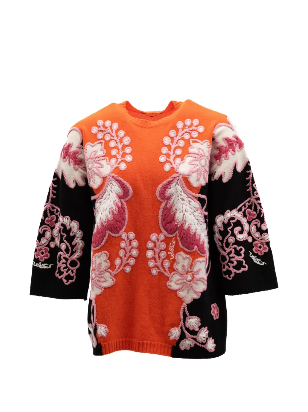 Valentino Garavani floral-embroidered panelled sweater Oranje