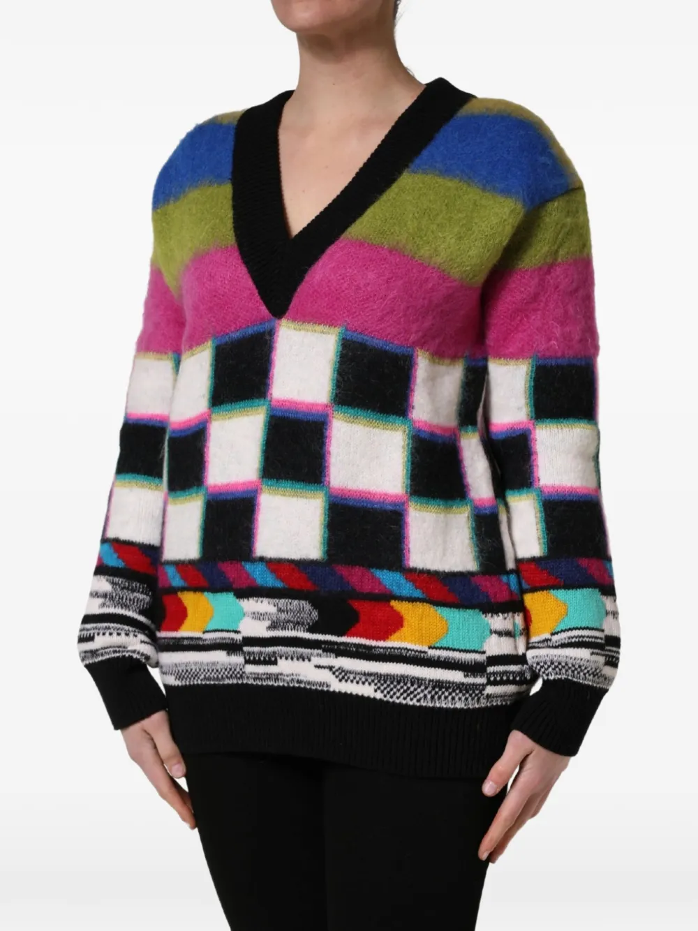 Dolce & Gabbana check-pattern V-neck sweater - White
