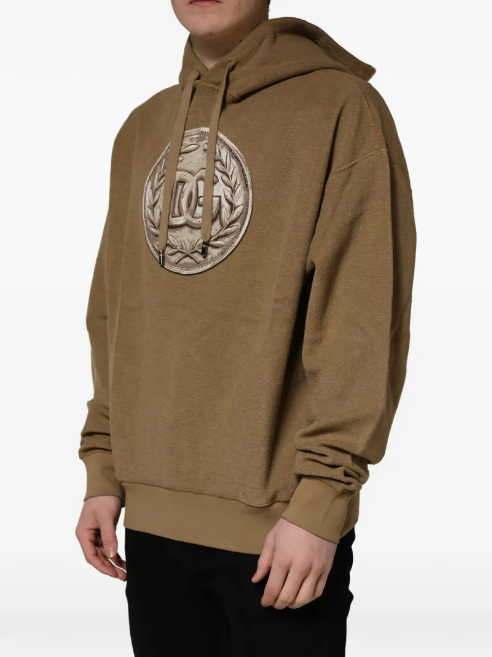 Dolce & Gabbana logo-patch cotton hoodie Beige