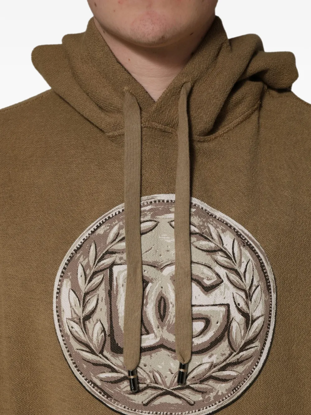 Dolce & Gabbana logo-patch cotton hoodie Beige