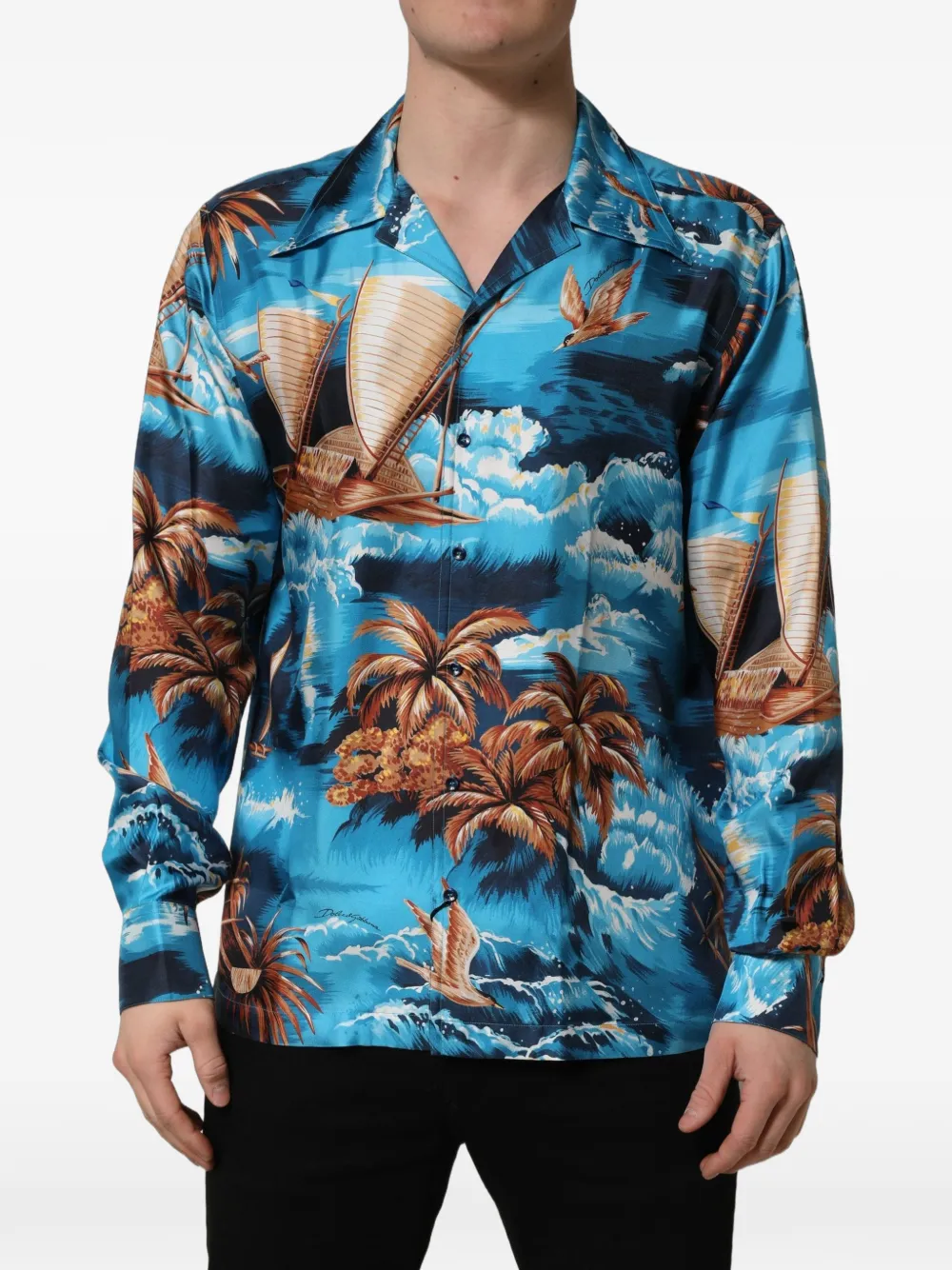 Dolce & Gabbana graphic-print silk shirt - Blu