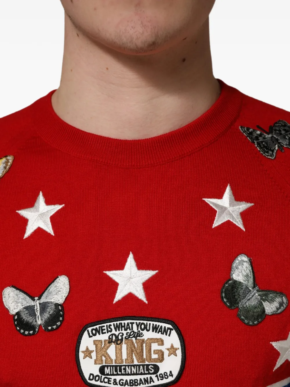 Dolce & Gabbana butterfly-patch star-embroidered sweatshirt Rood