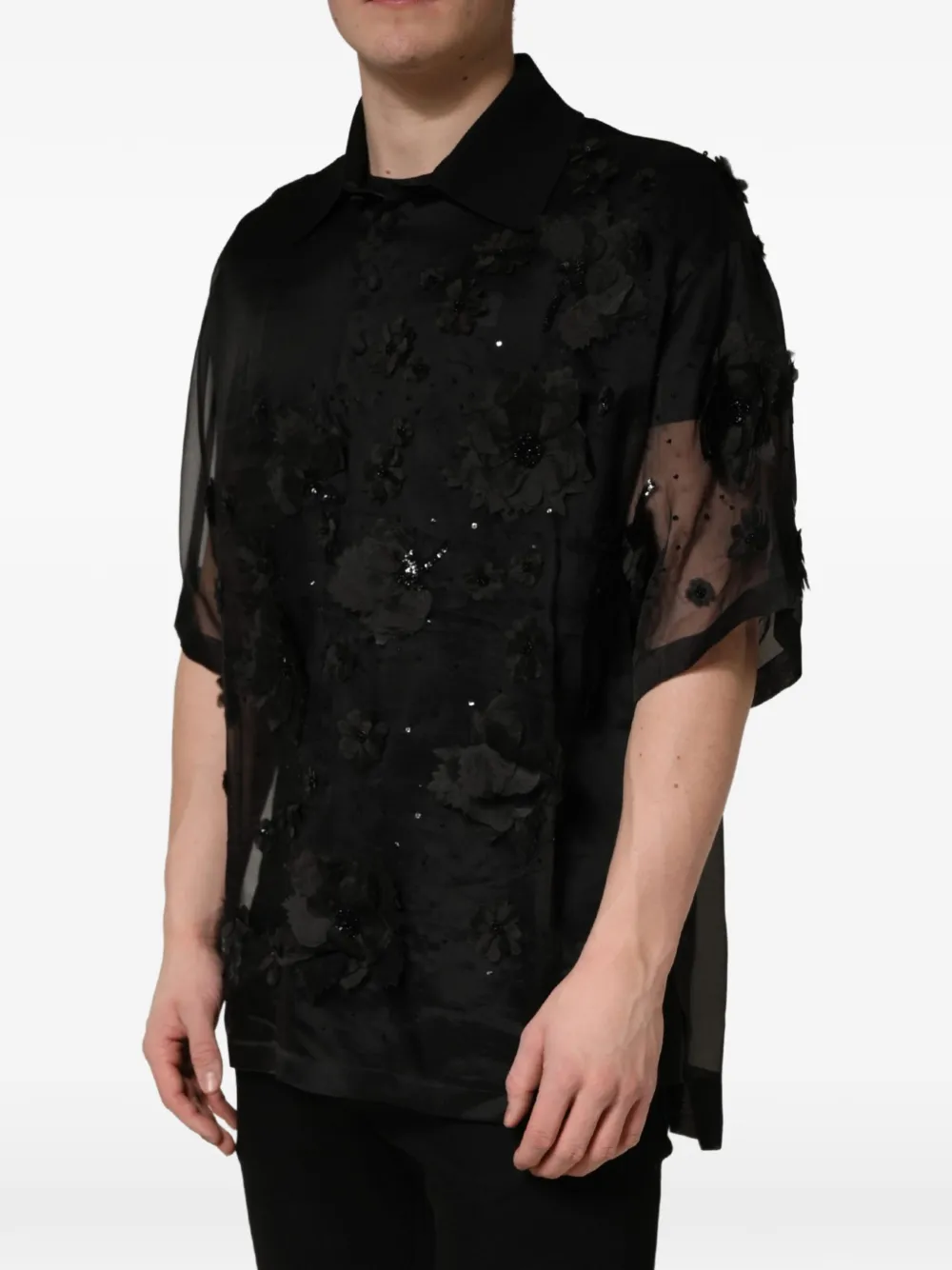 Dolce & Gabbana Overhemd met bloemenpatch Zwart