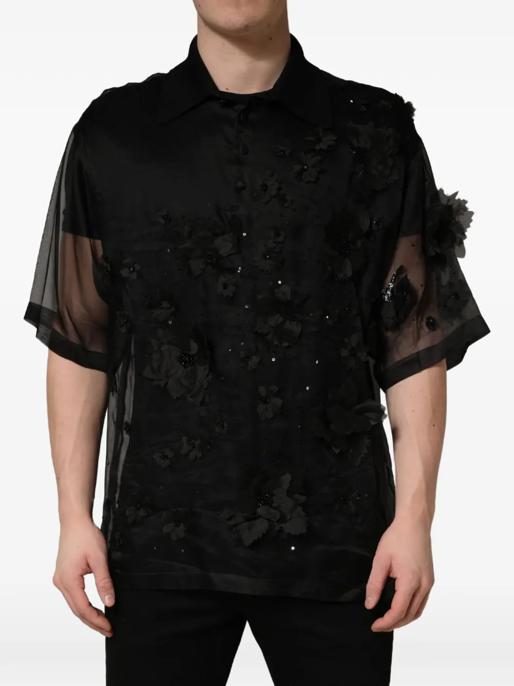 Dolce & Gabbana Overhemd met bloemenpatch Zwart