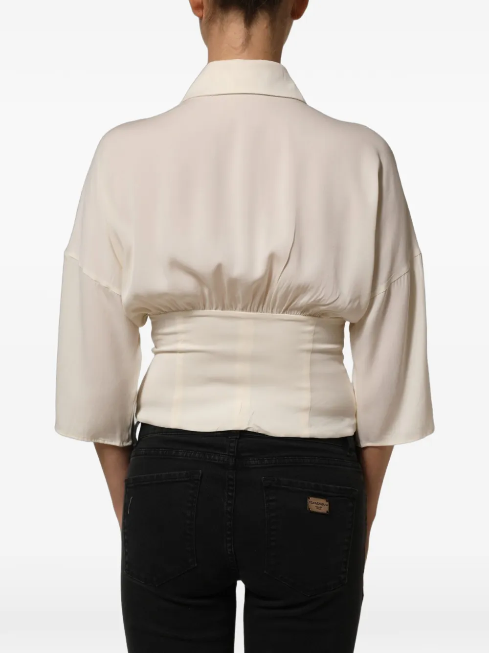 Dolce & Gabbana bow-detailed gathered blouse Beige