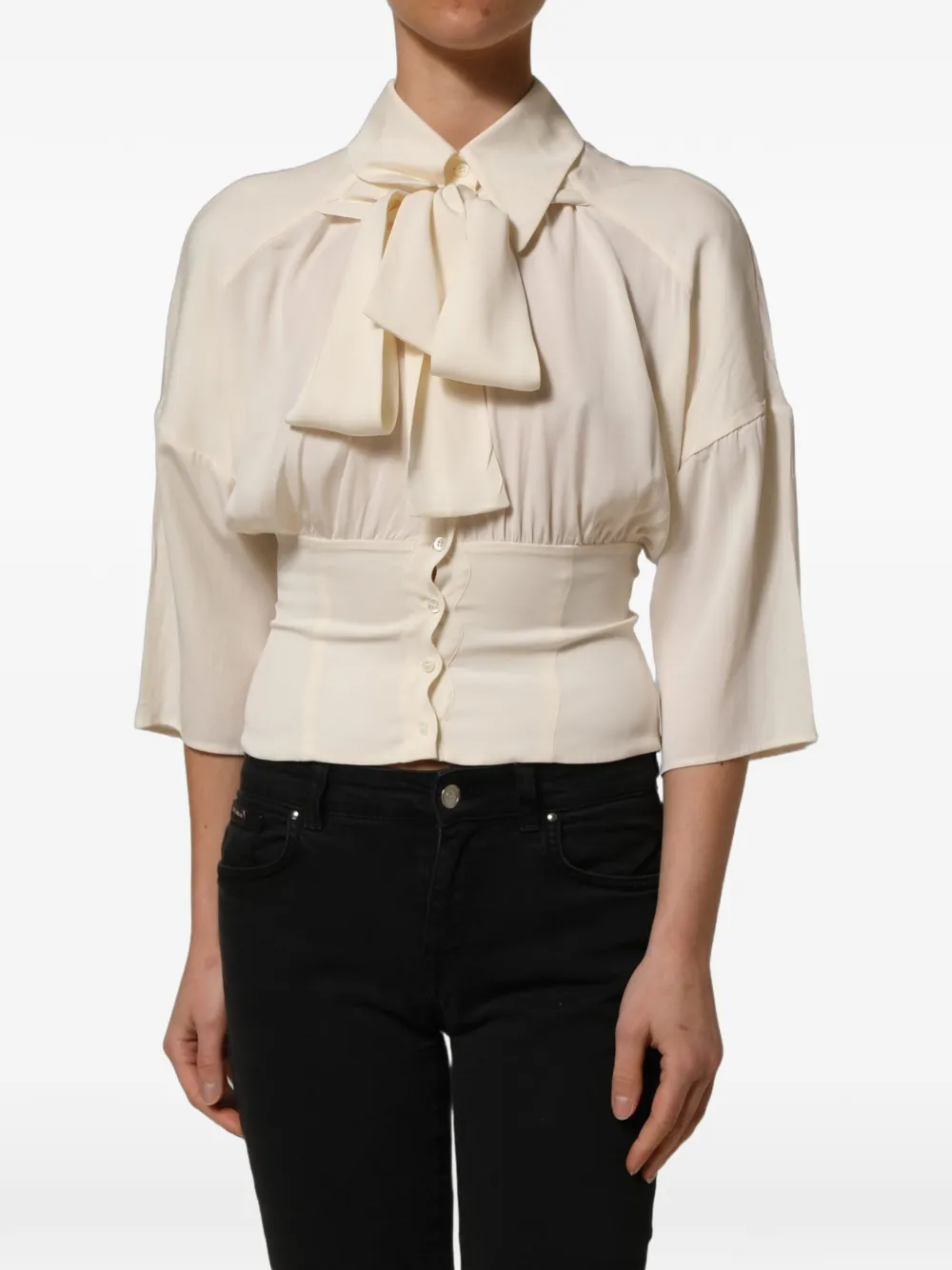 Dolce & Gabbana bow-detailed gathered blouse - Neutrals