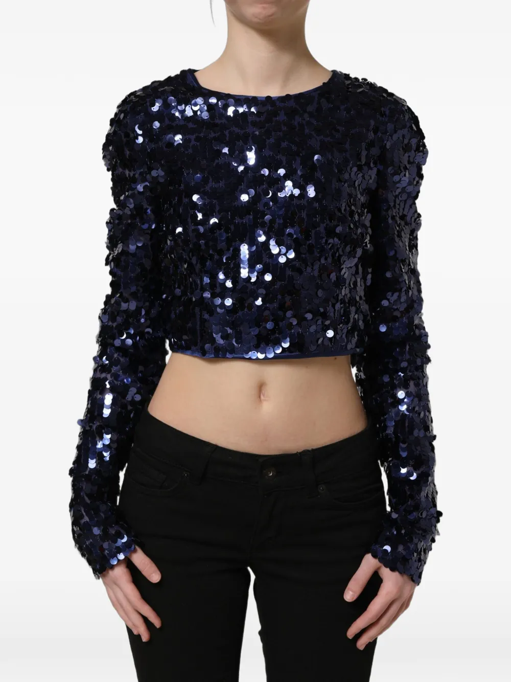 Dolce & Gabbana sequin-embellished cropped blouse - Blue