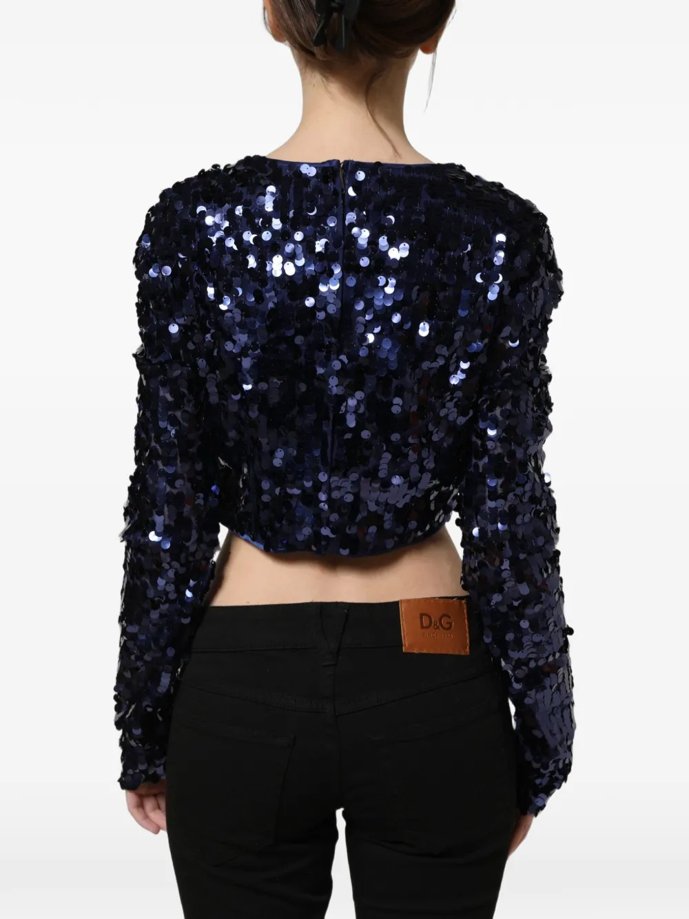 Dolce & Gabbana sequin-embellished cropped blouse Blauw