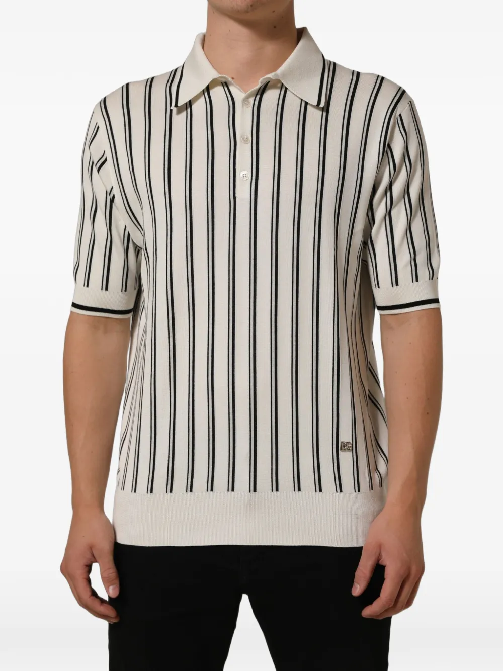 Dolce & Gabbana striped-knit polo shirt Wit