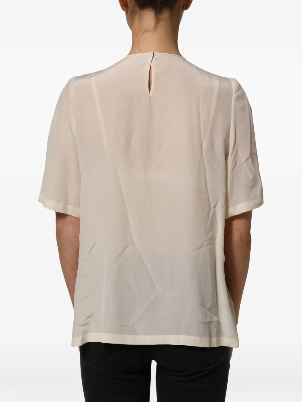 Dolce & Gabbana beige lace-trim bow short-sleeves blouse top