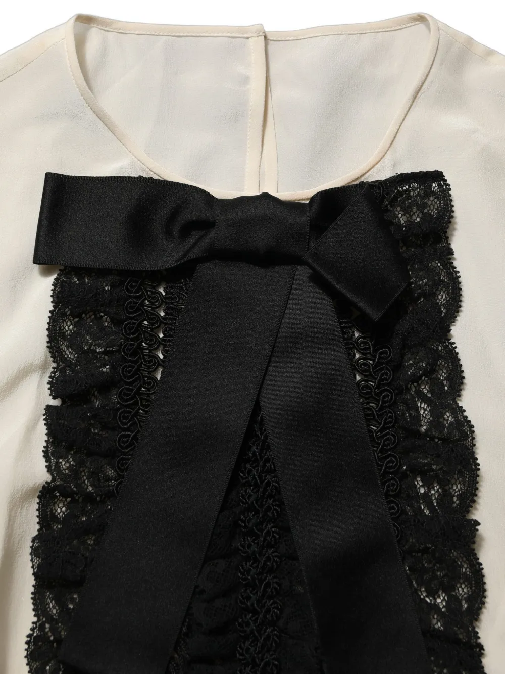 Dolce & Gabbana beige lace-trim bow short-sleeves blouse top