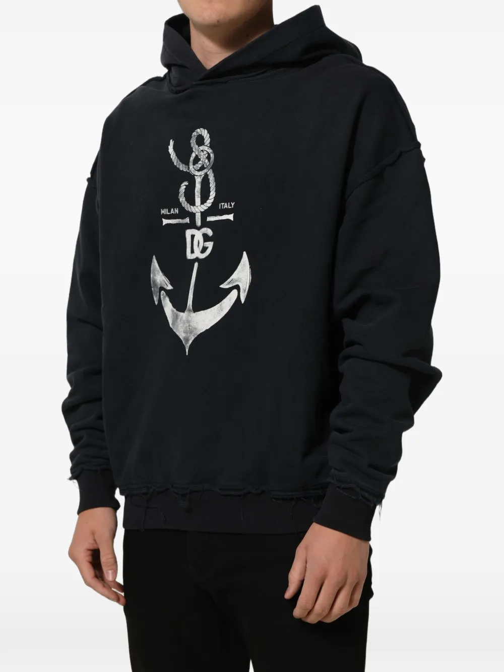 Dolce & Gabbana anchor-print distressed hoodie Zwart