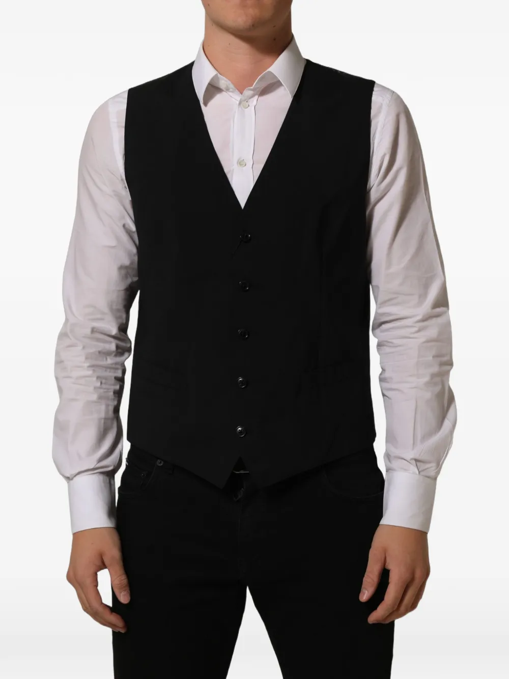 Dolce & Gabbana black wool stretch waistcoat Zwart