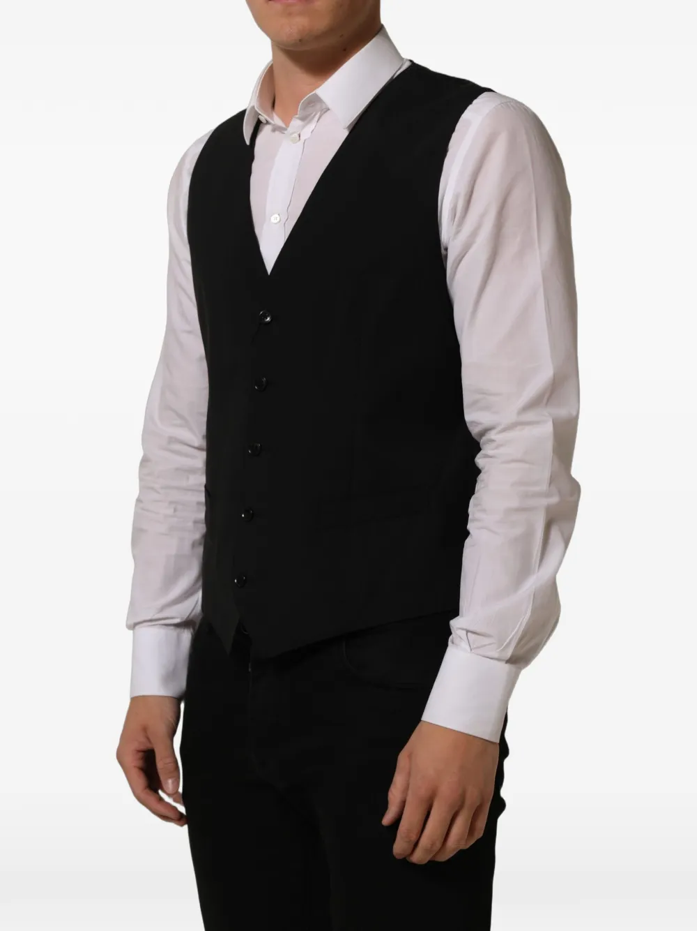 Dolce & Gabbana black wool stretch waistcoat Zwart