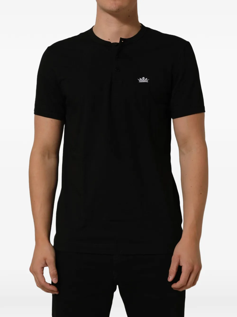 Dolce & Gabbana Henley T-shirt met geborduurde kroon Zwart