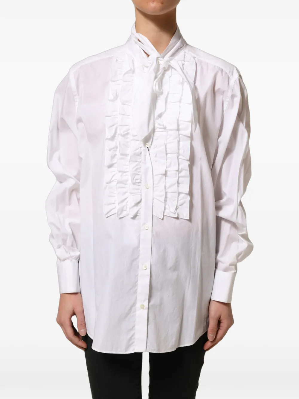 Dolce & Gabbana ruffled-bib pussy-bow blouse - White