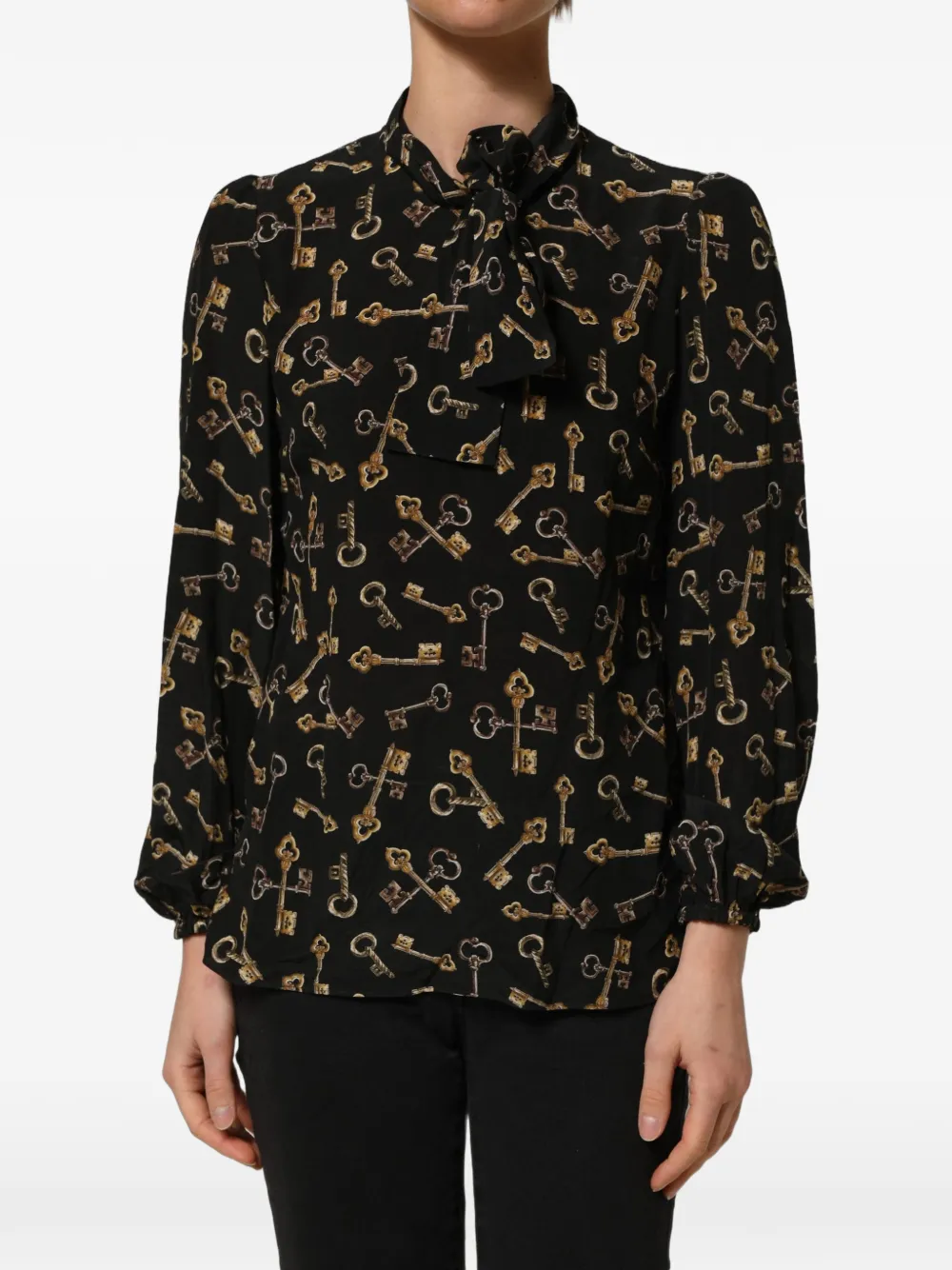 Dolce & Gabbana keys-print pussy-bow blouse - Nero