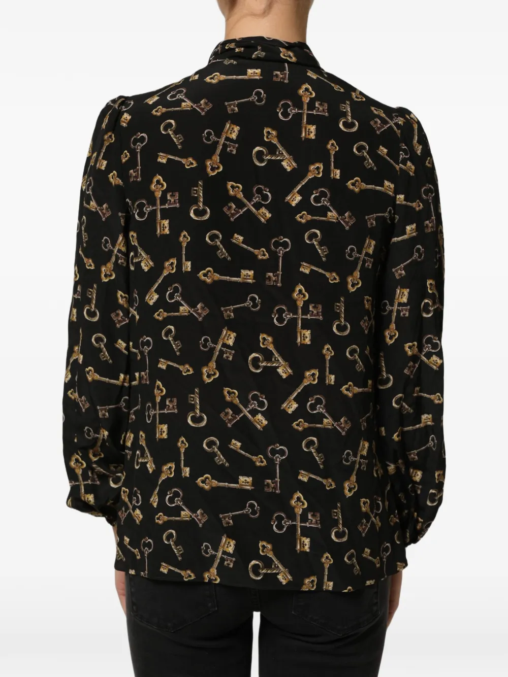 Dolce & Gabbana Blouse met strikkraag en sleutel-print Zwart