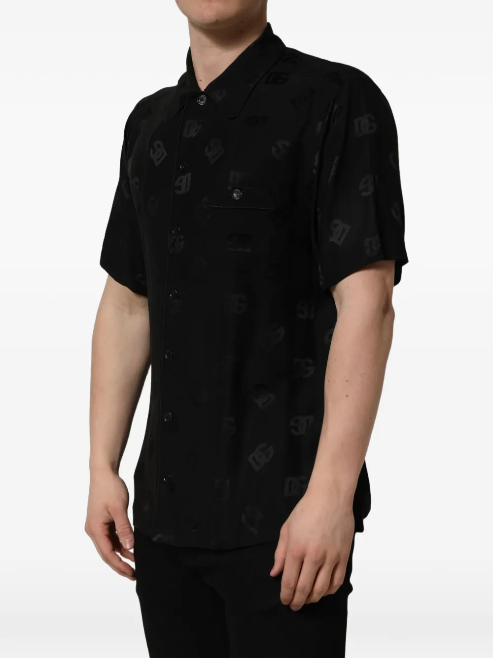 Dolce & Gabbana monogram-pattern short-sleeve shirt Zwart