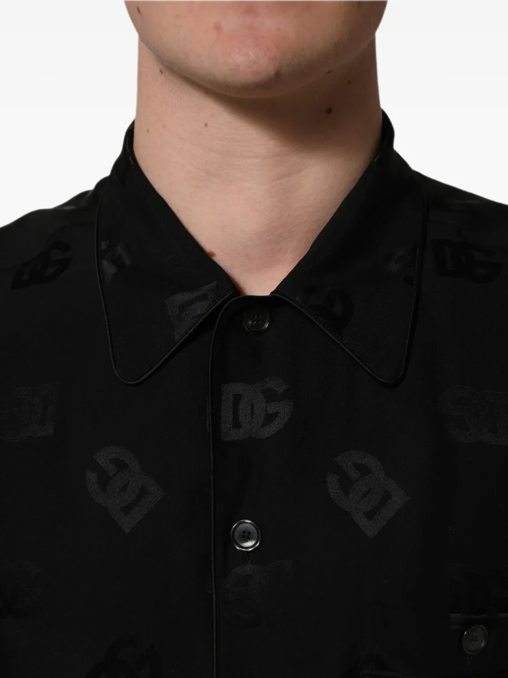 Dolce & Gabbana monogram-pattern short-sleeve shirt Zwart