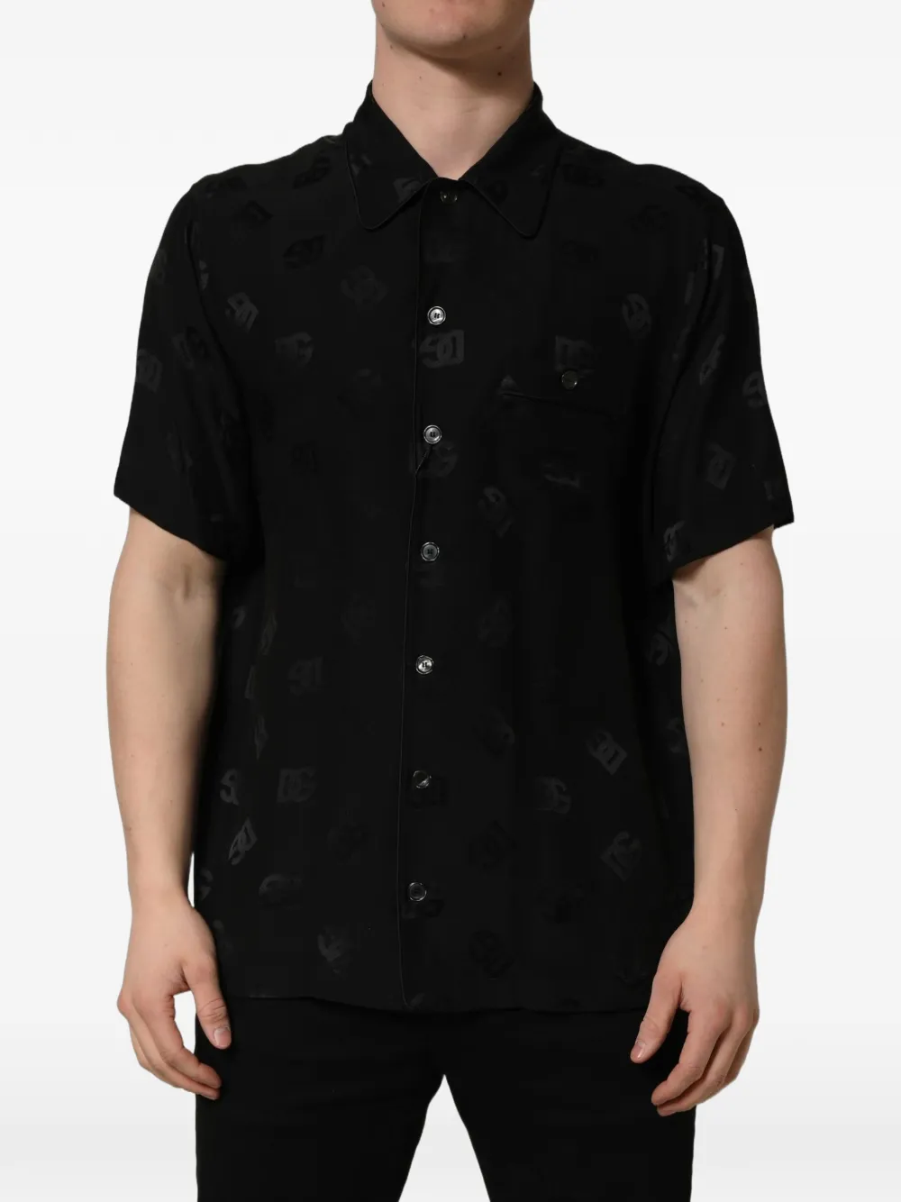 Dolce & Gabbana monogram-pattern short-sleeve shirt Zwart
