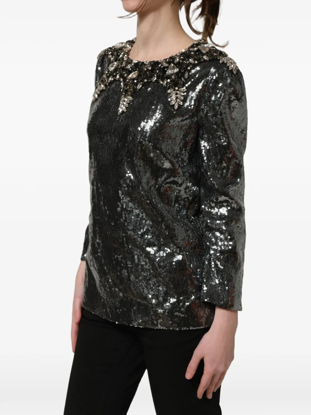 Dolce & Gabbana sequin-embellished crystal-neckline blouse Zwart