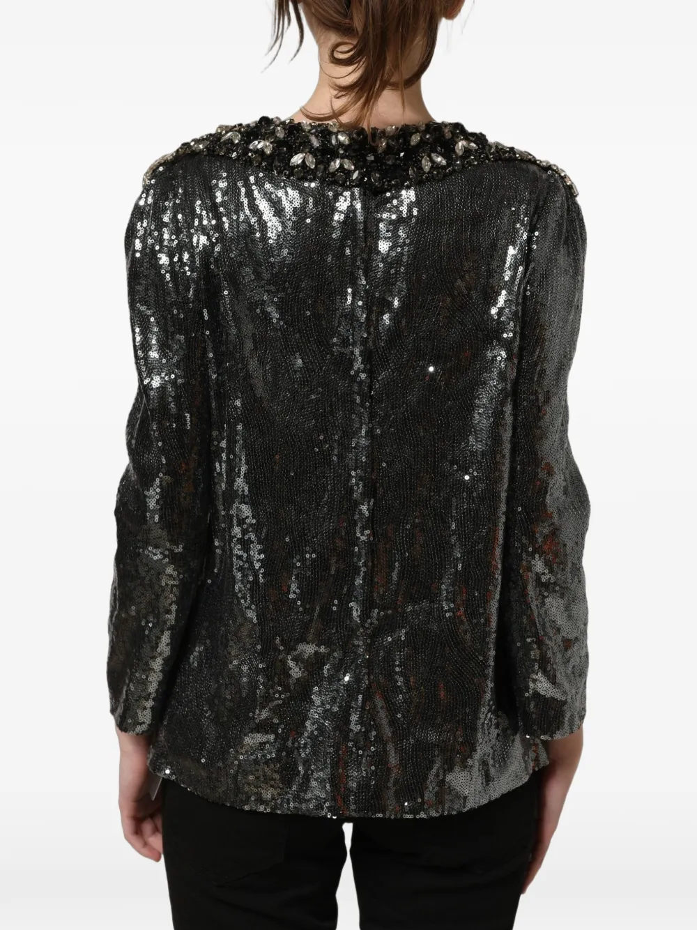 Dolce & Gabbana sequin-embellished crystal-neckline blouse Zwart