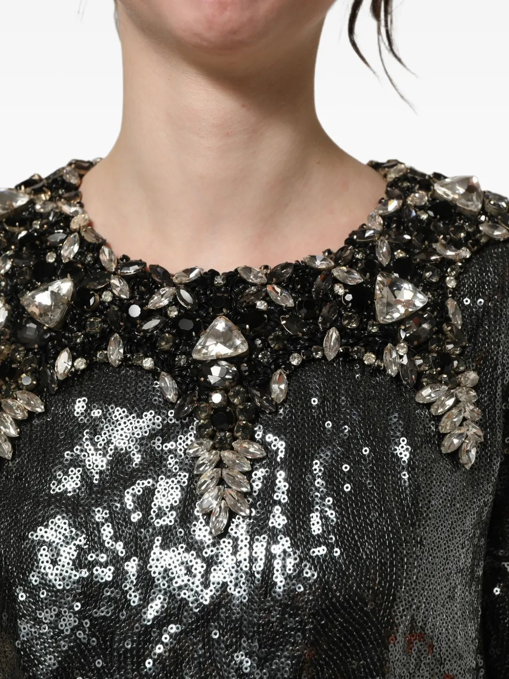 Dolce & Gabbana sequin-embellished crystal-neckline blouse Zwart