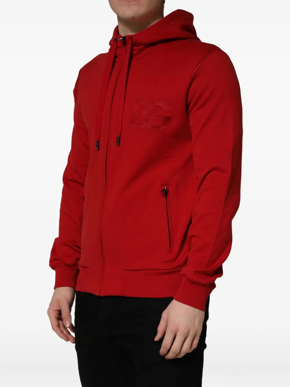 Dolce & Gabbana logo-embroidered zip-up hoodie Rood