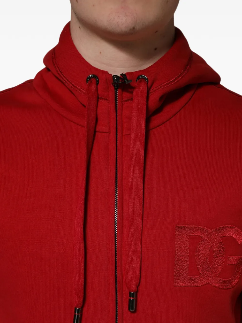 Dolce & Gabbana logo-embroidered zip-up hoodie Rood
