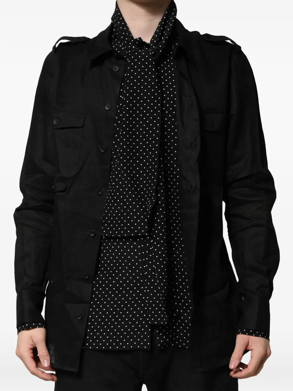 Dolce & Gabbana polka-dot-print pussy-bow shirt Zwart