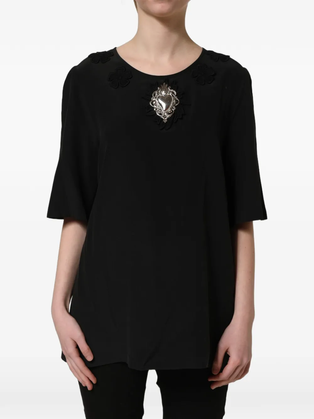 Dolce & Gabbana Sacred Heart floral-appliqué blouse - Nero
