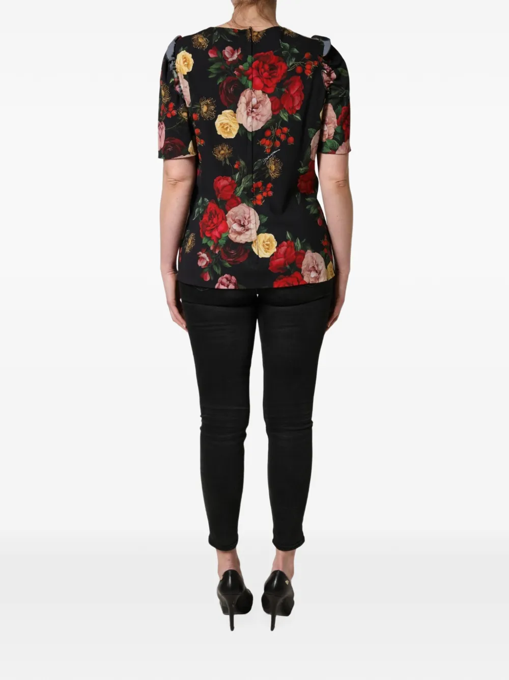 Dolce & Gabbana floral-print frill-detail blouse Zwart