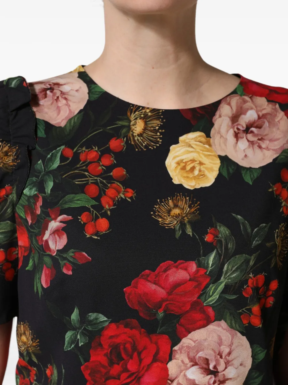 Dolce & Gabbana floral-print frill-detail blouse Zwart