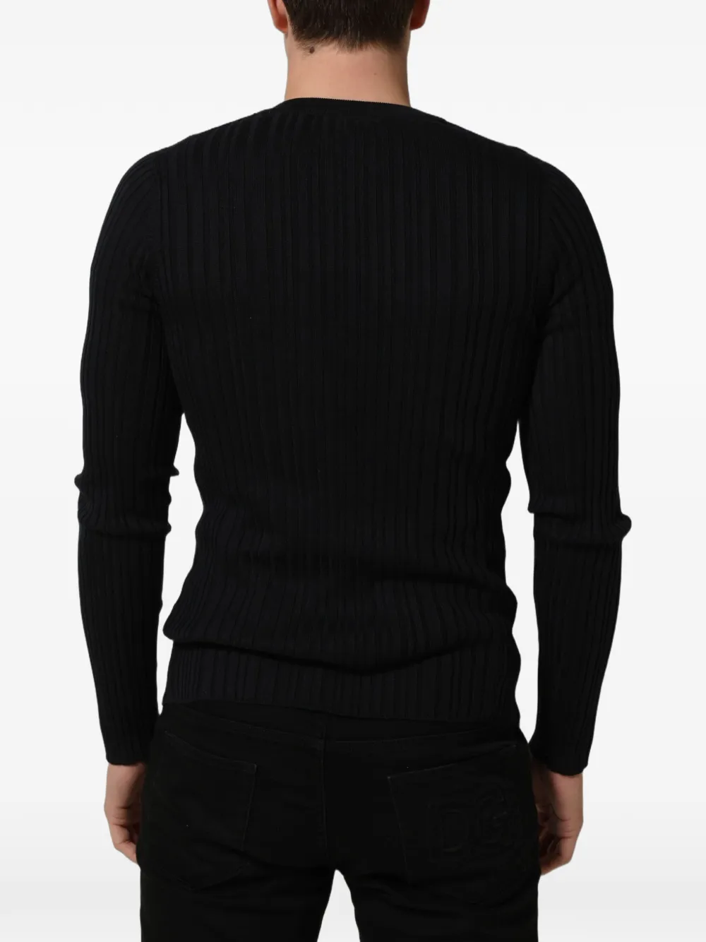 Dolce & Gabbana black silk-blend V-neck pullover sweater Zwart