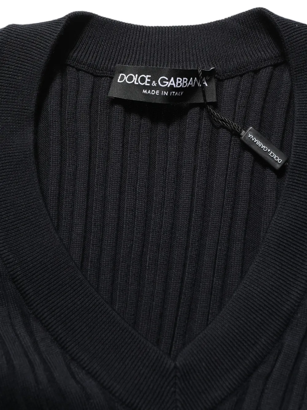 Dolce & Gabbana black silk-blend V-neck pullover sweater Zwart
