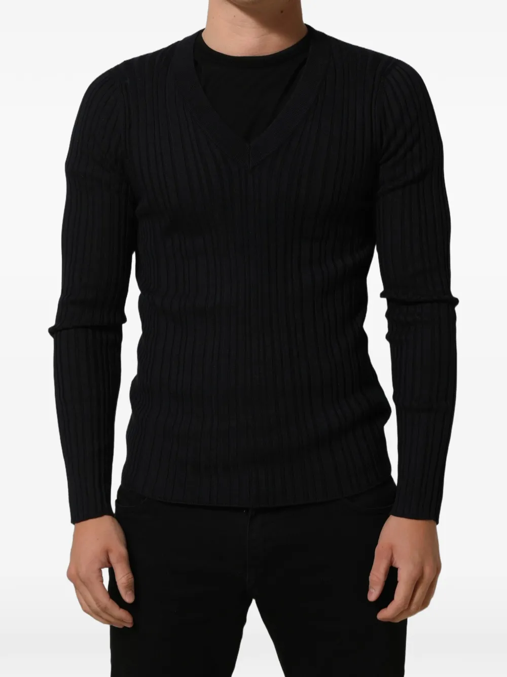 Dolce & Gabbana black silk-blend V-neck pullover sweater Zwart