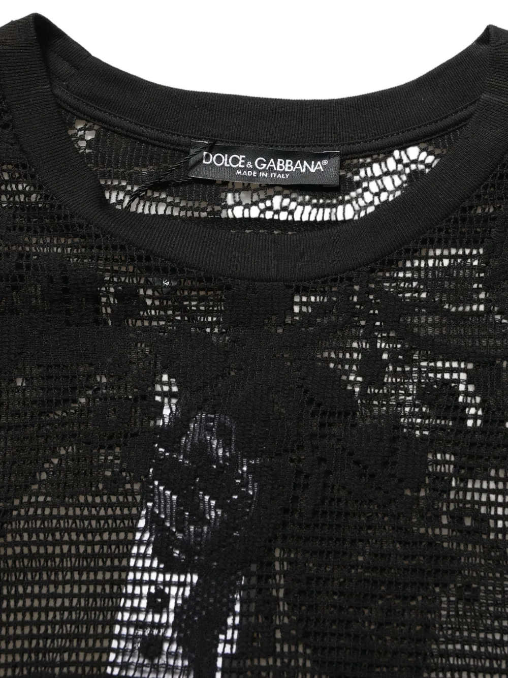 Dolce & Gabbana black cotton floral-lace crew-neck T-shirt Zwart