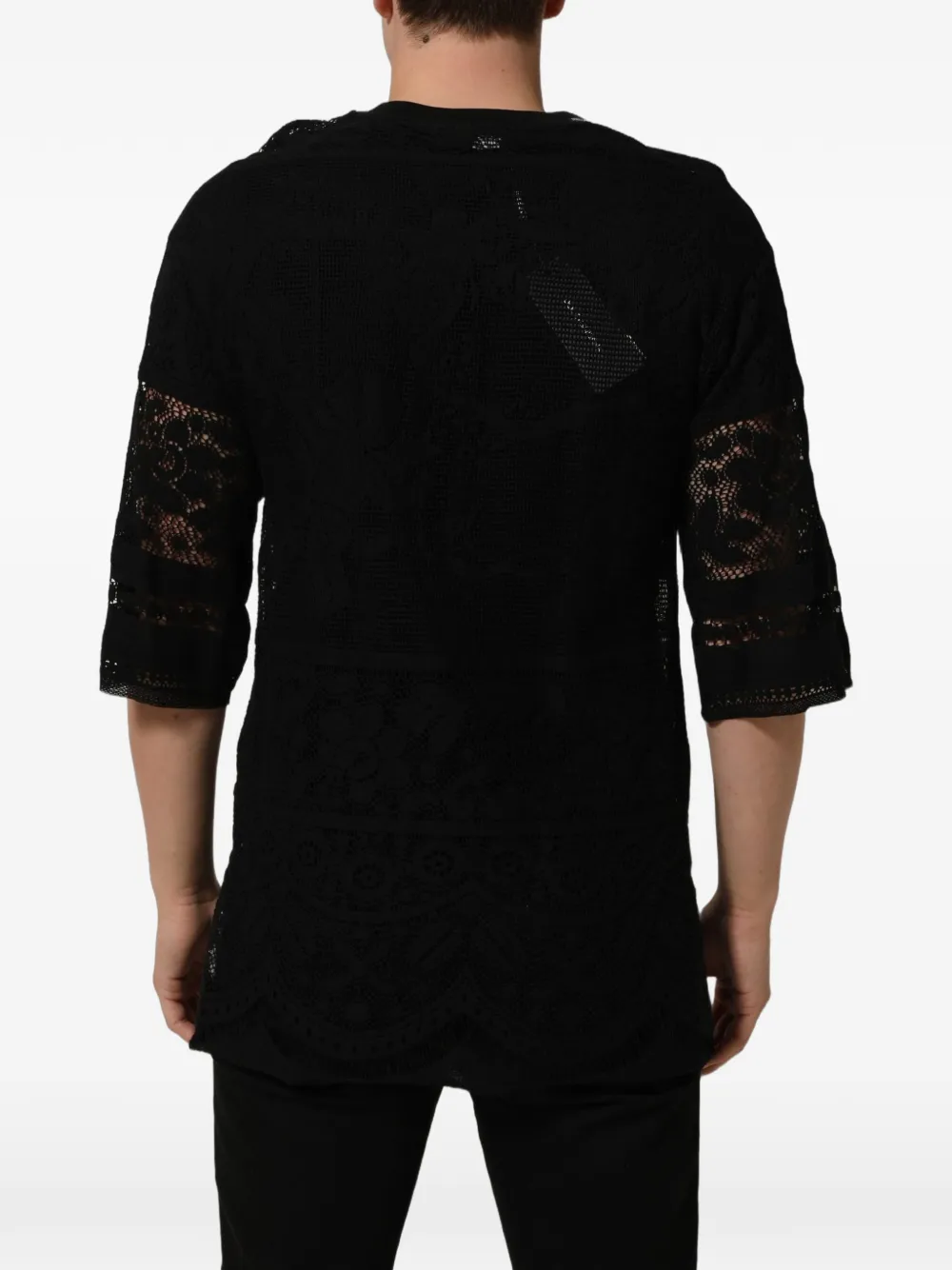 Dolce & Gabbana black cotton floral-lace crew-neck T-shirt Zwart