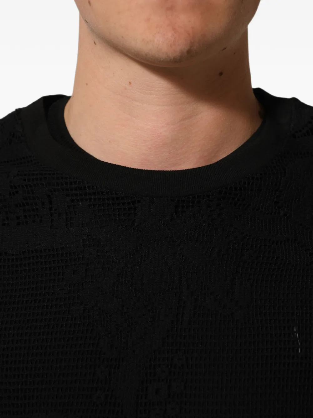 Dolce & Gabbana black cotton floral-lace crew-neck T-shirt Zwart