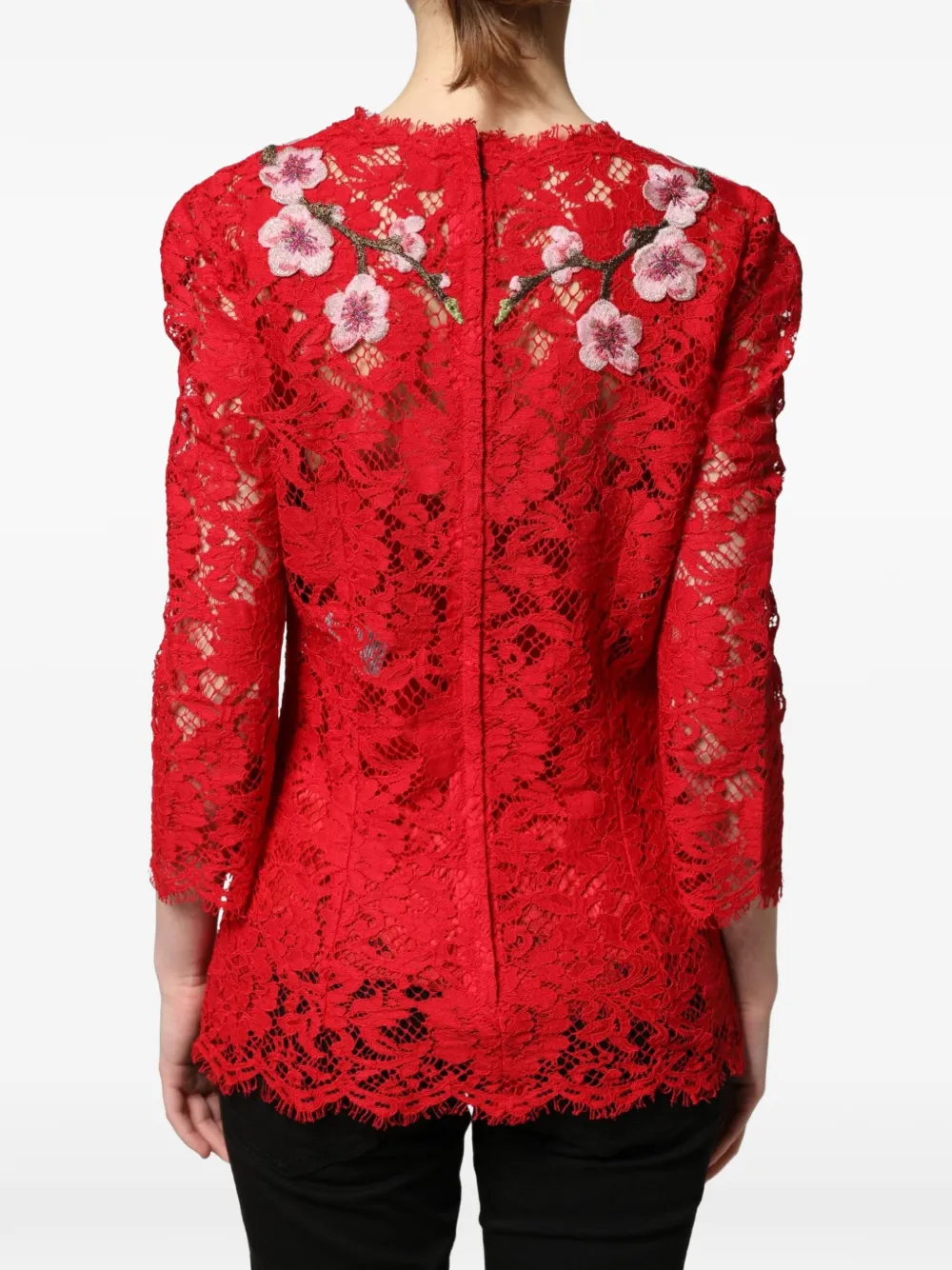 Dolce & Gabbana floral-embroidered lace top Rood