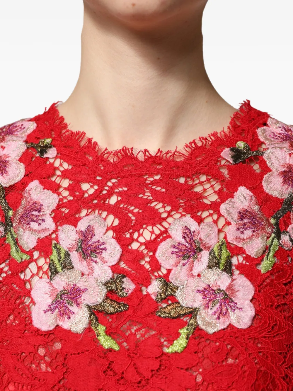 Dolce & Gabbana floral-embroidered lace top Rood