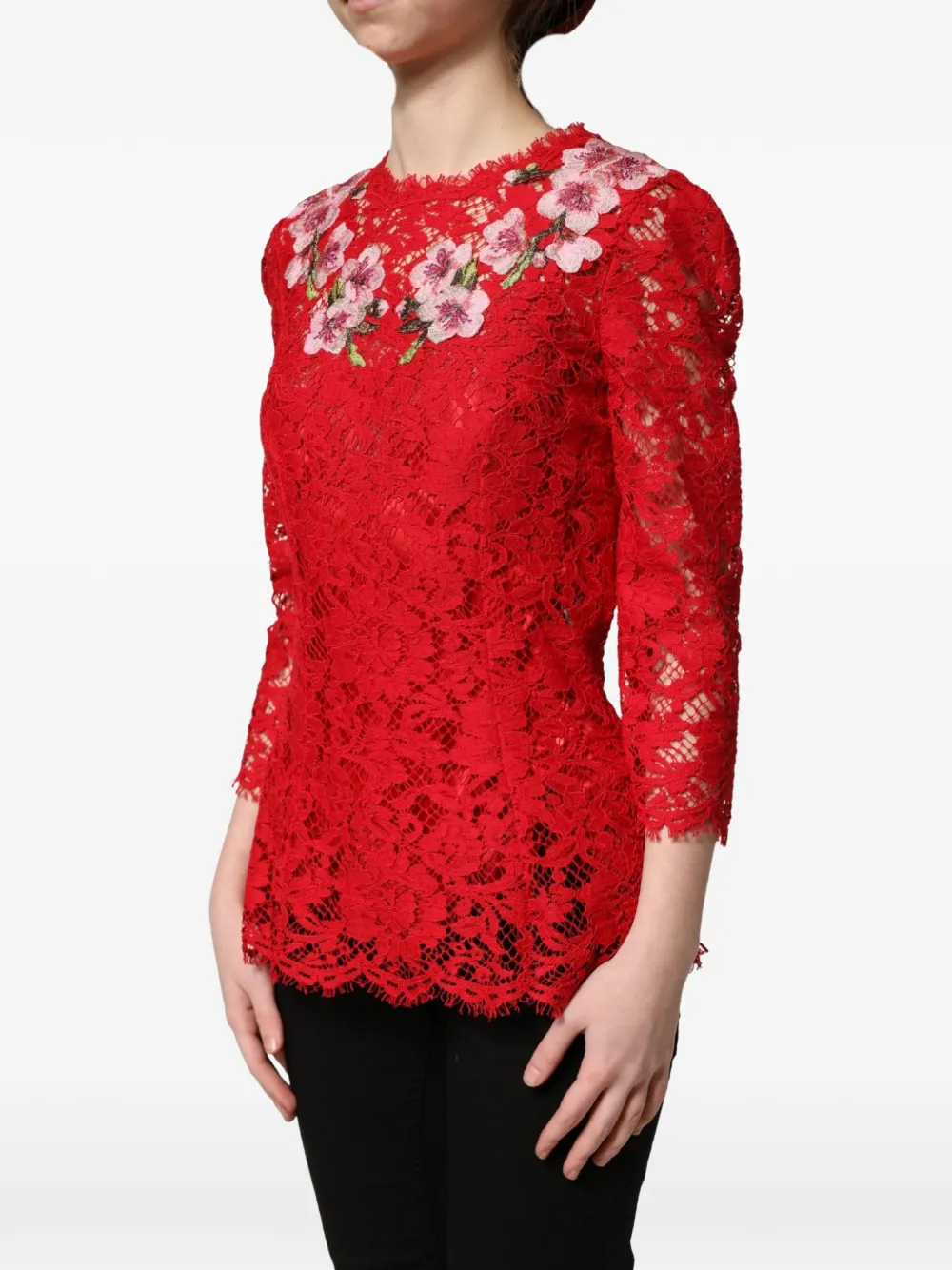 Dolce & Gabbana floral-embroidered lace top Rood