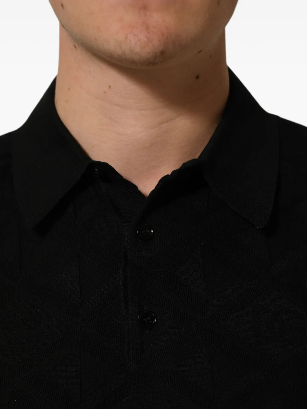 Dolce & Gabbana monogram-knit silk polo shirt Zwart